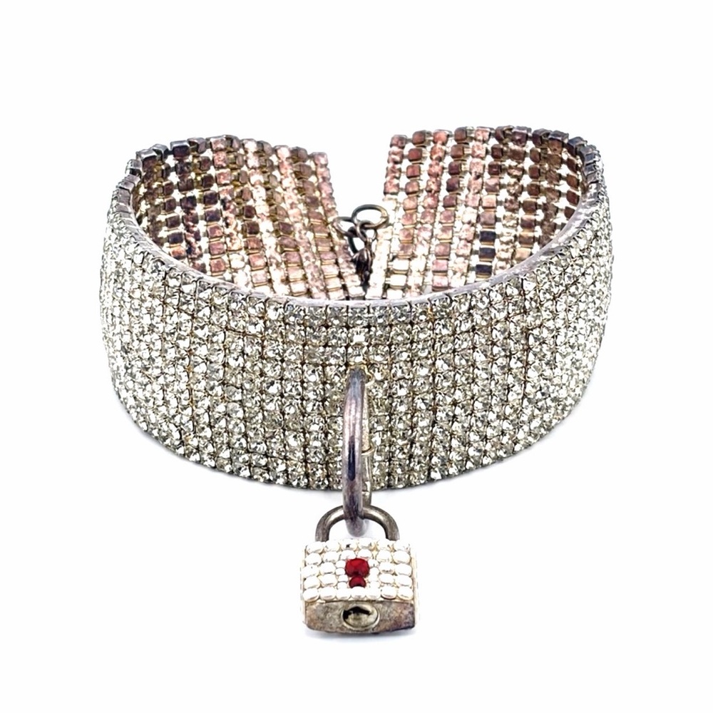 Vintage Silver Rhinestone Fetish Chocker W Locket